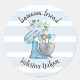 Banana Bread Label Blue Flower Mixer Small Bakery Runder Aufkleber