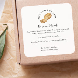 Banana Bread Watercolor Bakery Ingredient Quadratischer Aufkleber