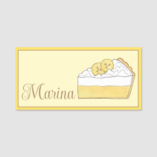 Banana Creme Pie Slice Nachtisch Backfood Namensschild (Vorderseite)