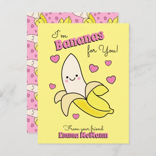 Banana Cute Kids Classroom Valentine Card Postkarte (Vorne/Hinten)