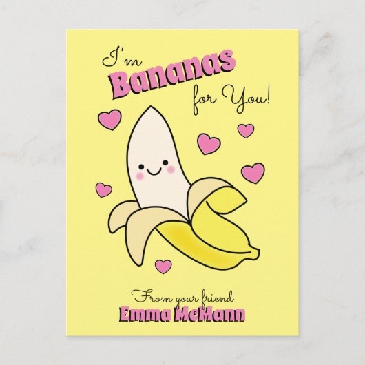 Banana Cute Kids Classroom Valentine Card Postkarte (Vorderseite)