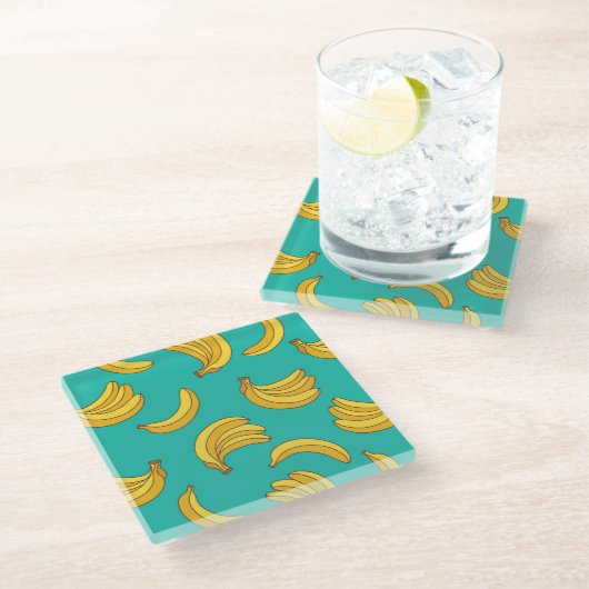 Banana Frucht Fun Muster Glasuntersetzer (Schrägansicht)
