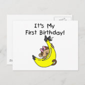 Banana - Girl Monkey 1. Geburtstag Postkarte (Vorne/Hinten)