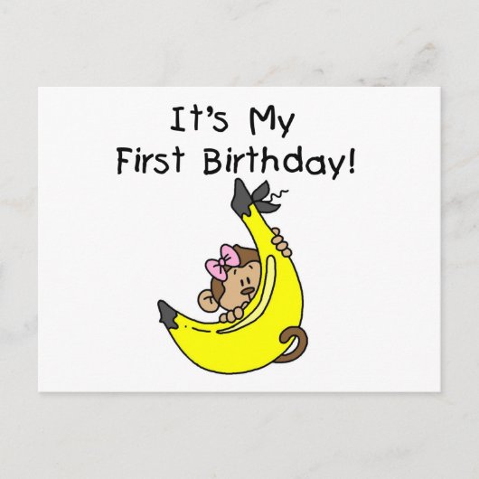 Banana - Girl Monkey 1. Geburtstag Postkarte (Vorderseite)