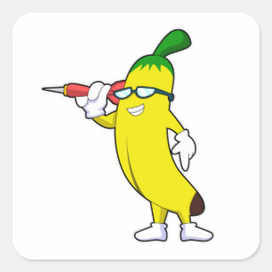 Banana in Darts mit Dart Quadratischer Aufkleber