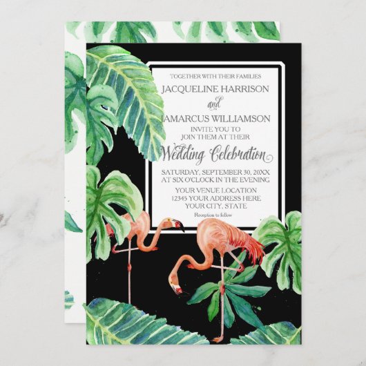 Banana Leaf Watercolor Pink Flamingo Beach Art Einladung (Vorne/Hinten)