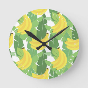 Banana Leaves And Fruit Pattern Runde Wanduhr