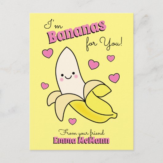 Banana Niedlich Kids Valentinstag Kawaii Postkarte (Vorderseite)