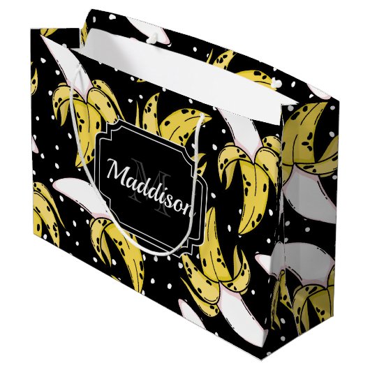 Banana Pattern Große Geschenktüte (Rückseite Schrägansicht)