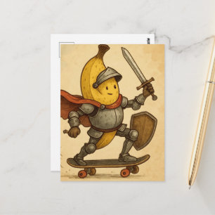 Banana-Ritter auf einem Skateboard Whimsy-Postkart Postkarte