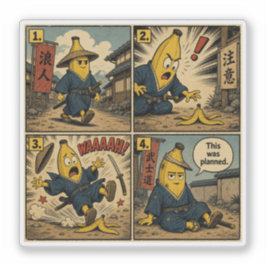 Banana Ronin Slip — Lustiger Bushido-Comicstrip Aufkleber