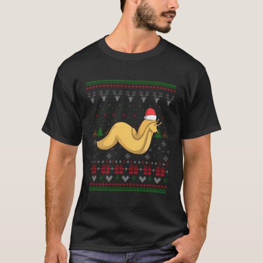 Banana Slug Santa Claus Ugly Pattern T-Shirt (Vorderseite)