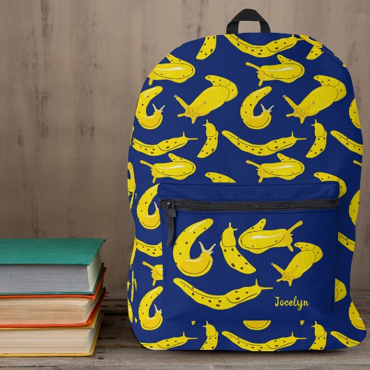 Banana Slugs Bright Yellow, Royal Blue Gemustert Bedruckter Rucksack