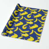 Banana Slugs Bright Yellow, Royal Blue Gemustert Geschenkpapier (Ungerollt)