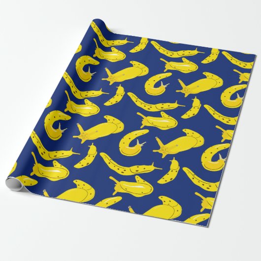 Banana Slugs Bright Yellow, Royal Blue Gemustert Geschenkpapier (Ungerollt)