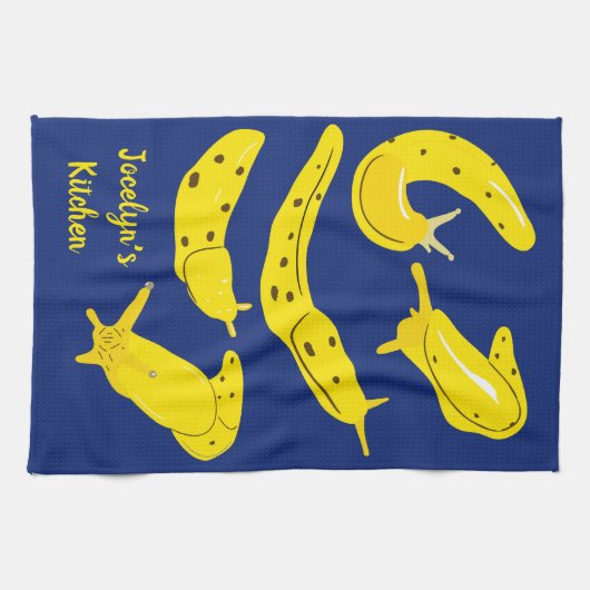 Banana Slugs Gelb und Royal Blue Personalize Geschirrtuch (Horizontal)