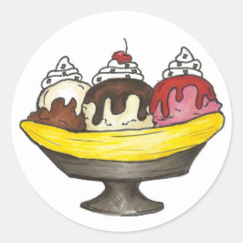 Banana Split Ice Cream Sundae Feinschmecker Runder Aufkleber