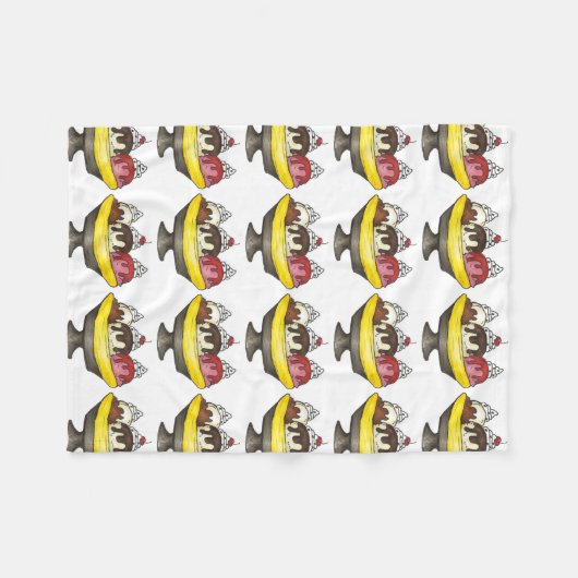 Banana Split Ice Cream Sundae Hot Fudge Feinschmec Fleecedecke (Vorderseite (Horizontal))