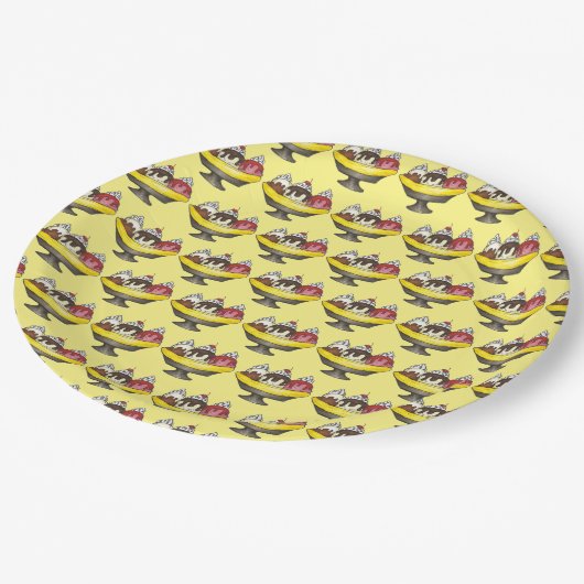 Banana Split Ice Cream Sundae Scoop Pappteller (Schrägansicht)