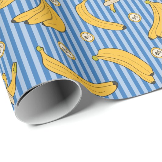Banana Stripe Vector Muster | Classic Blue Geschenkpapier (Rolleneckpunkt)