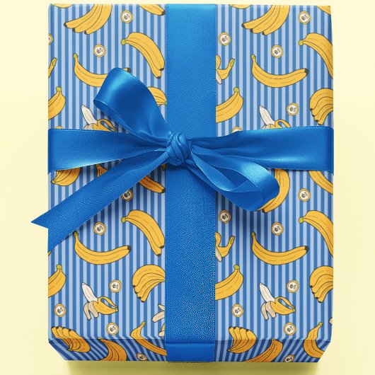 Banana Stripe Vector Muster | Classic Blue Geschenkpapier