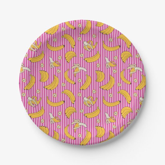 Banana Stripe Vector Muster | Magenta Pappteller (Vorderseite)