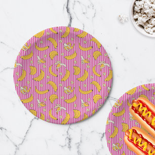Banana Stripe Vector Muster   Magenta Pappteller
