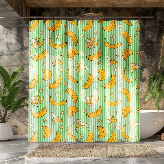 Banana Stripe Vector Muster | Minzgrün Duschvorhang