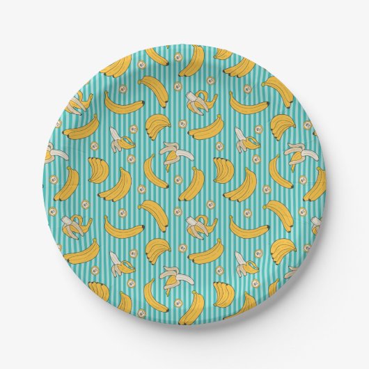 Banana Stripe Vector Muster | Türkisch Aquamarin Pappteller (Vorderseite)