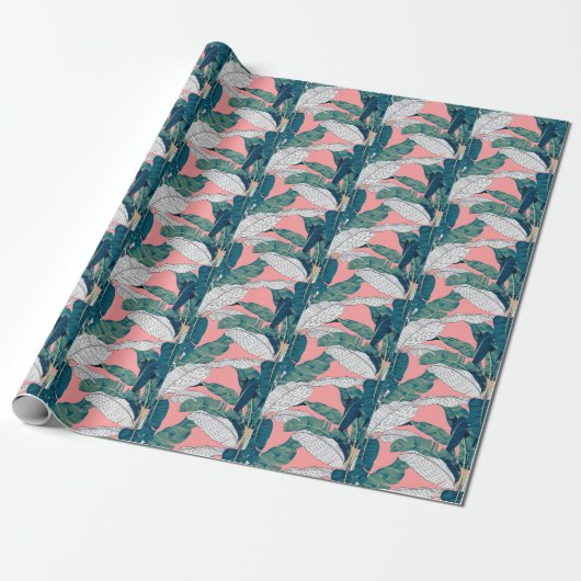 Banana Tree Botanisch: Hell rot nahtlos Geschenkpapier (Ungerollt)