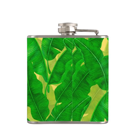 Banana verlasse Aquarellmuster Flachmann (Rückseite)