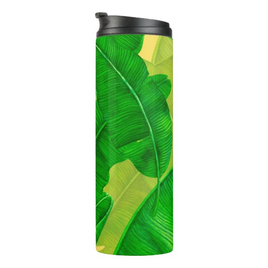 Banana verlasse Aquarellmuster Thermosbecher (Nach rechts gedreht)