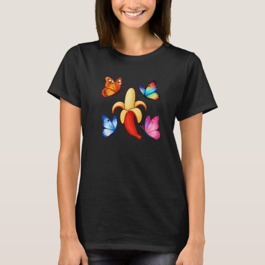 Banana with Colorful Butterflies T-Shirt (Vorderseite)