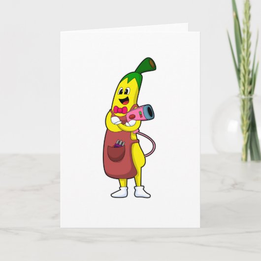 Banane als Friseur mit Föhn Karte (Vorderseite)