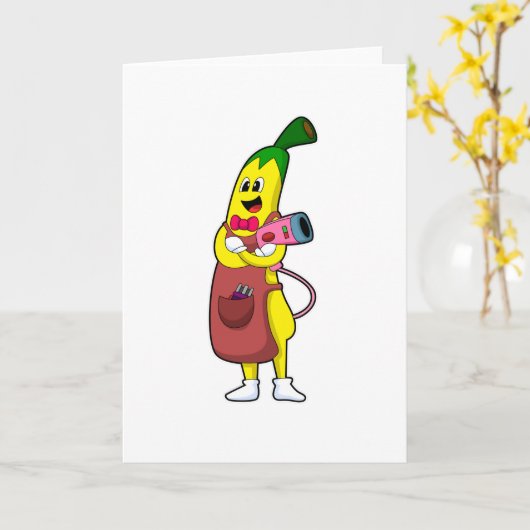 Banane als Friseur mit Fön Karte (Gelbe Blume)