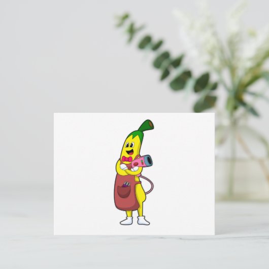 Banane als Friseur mit Fön Postkarte (Stehend Vorderseite)
