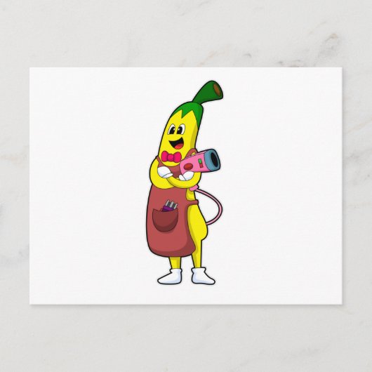 Banane als Friseur mit Fön Postkarte (Vorderseite)