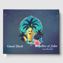 Banane aus niedlichem Cartoon am tropischen Strand
