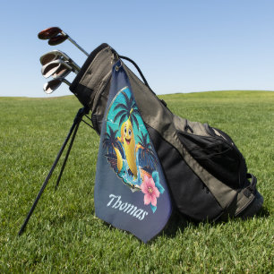 Banane aus niedlichem Cartoon am tropischen Strand Golfhandtuch