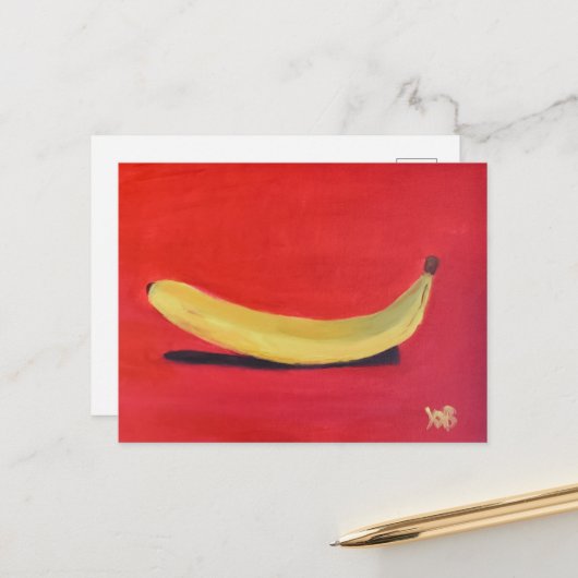 Banane mit rotem Hintergrund Postkarte (Vorderseite/Rückseite Beispiel)