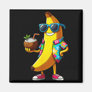 Banane trägt Sonnenbrille und trinkt Kokosnuss Som Magnet