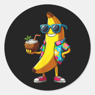 Banane trägt Sonnenbrille und trinkt Kokosnuss Som Runder Aufkleber