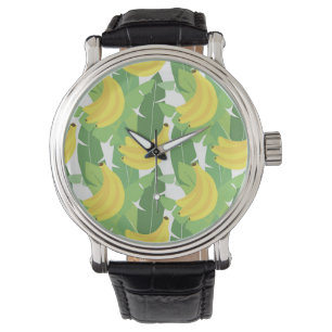 Bananen-Blätter und Frucht-Muster Armbanduhr