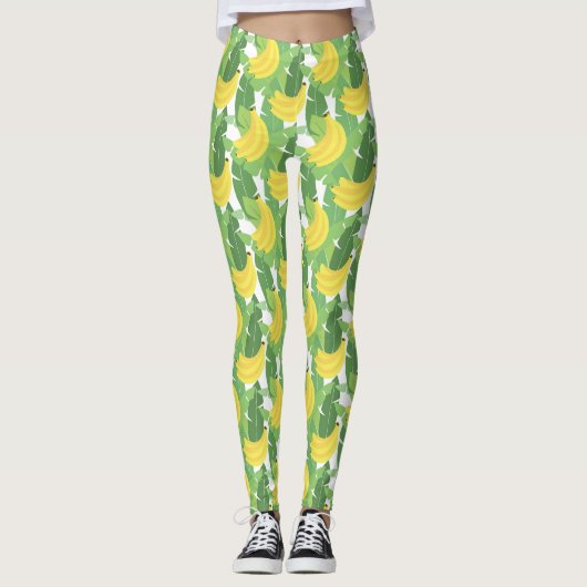 Bananen-Blätter und Frucht-Muster Leggings (Vorderseite)