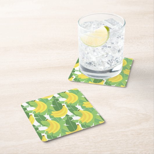 Bananen-Blätter und Frucht-Muster Rechteckiger Pappuntersetzer (Vor Ort)