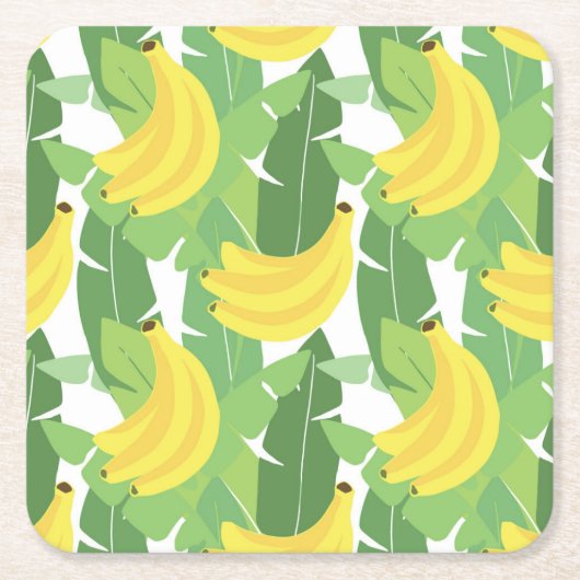 Bananen-Blätter und Frucht-Muster Rechteckiger Pappuntersetzer (Vorderseite)
