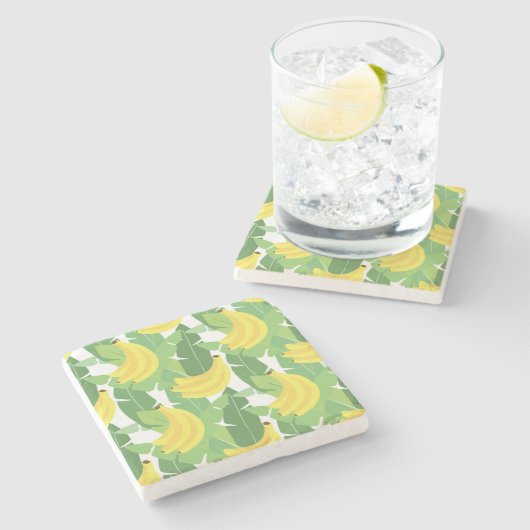 Bananen-Blätter und Frucht-Muster Steinuntersetzer (Seitenansicht)