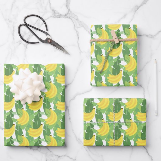 Bananen-Blätter und Fruchtmuster Geschenkpapier Set (Vorderseite)
