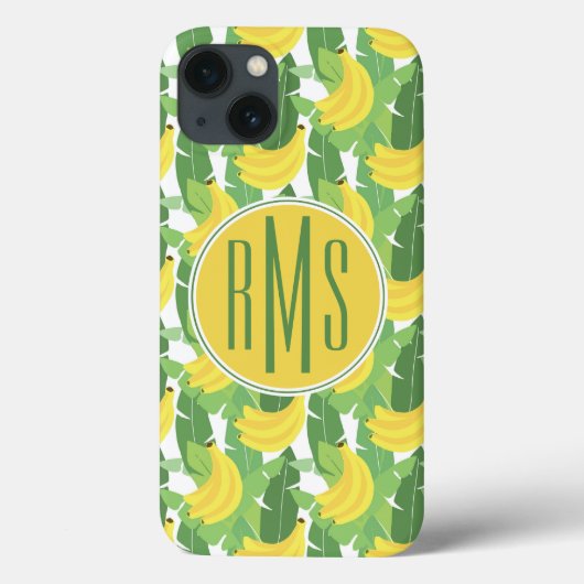 Bananen-Blätter und Fruchtmuster | Monogramm Case-Mate iPhone Hülle (Rückseite)