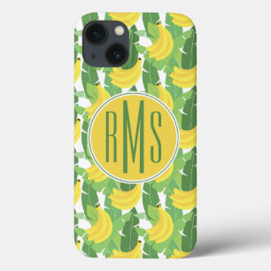 Bananen-Blätter und Monogramm des Frucht-Muster- iPhone 13 Hülle